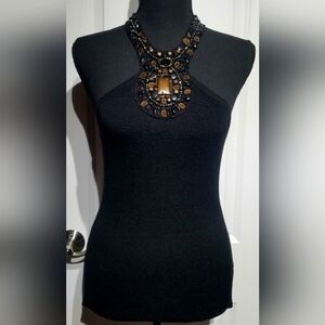 WHBM Black Beaded Halter Size M